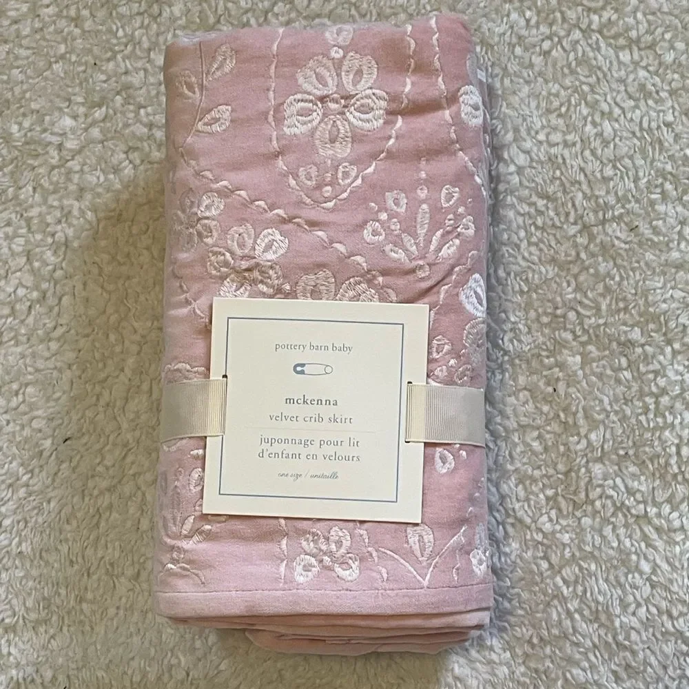 Pottery Barn Kids Mckenna Velvet Crib Skirt Pink
